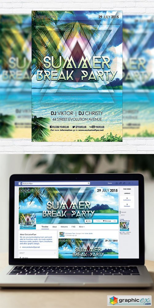Summer Break Party - Flyer Template + Facebook Cover