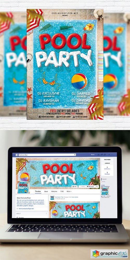 Pool Party - Flyer Template + Facebook Cover