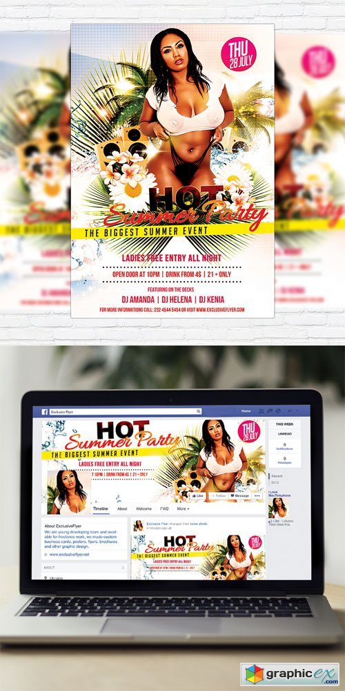 Hot Summer Party - Flyer Template + Facebook Cover