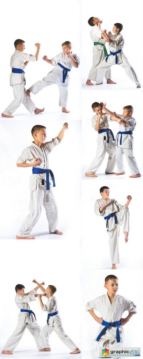 Karate Boy in Kimono on a White Background
