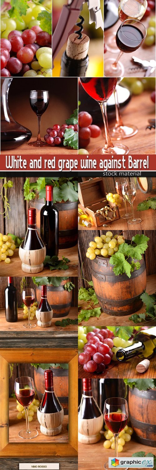 White and red grape wine against Barrel