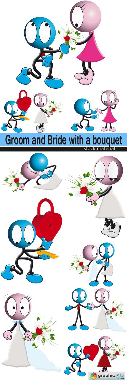 Romantic little men - Groom and Bride with a bouquet