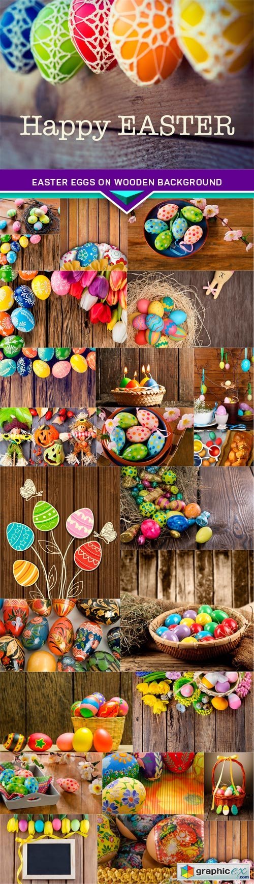 Easter eggs on wooden background 25x JPEG