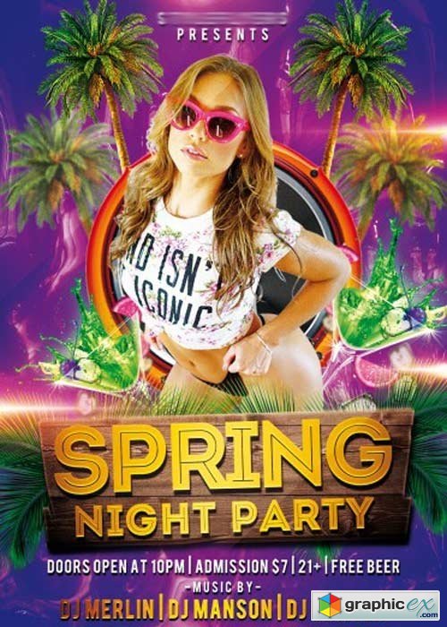 Spring Night V5 Party PSD Flyer PSD Template + Facebook Cover