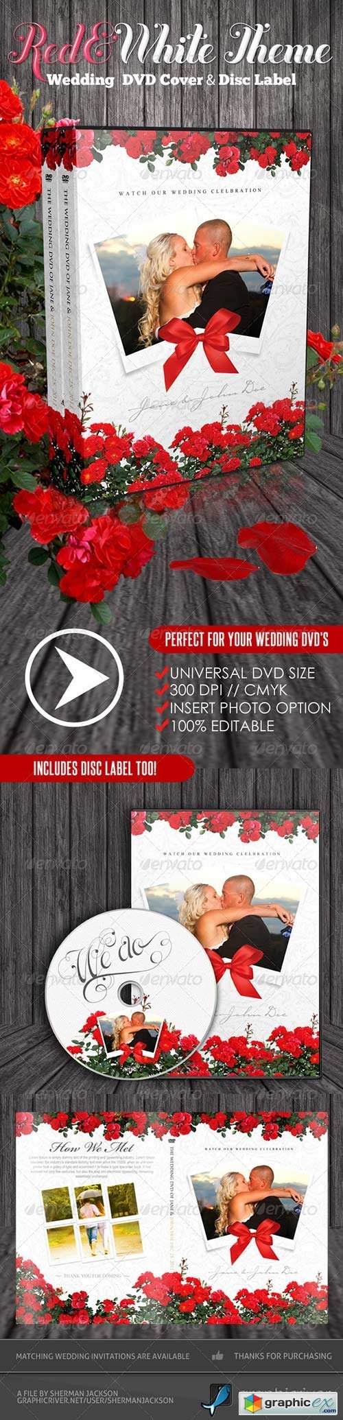 Red & White Theme Wedding DVD & Disc Label