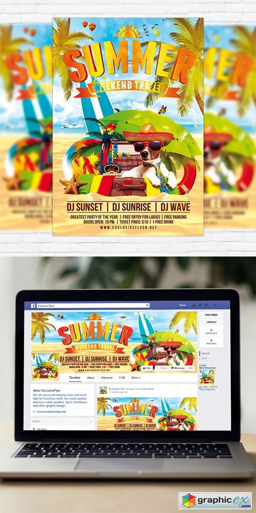 Summer Weekend Travel - Flyer Template + Facebook Cover