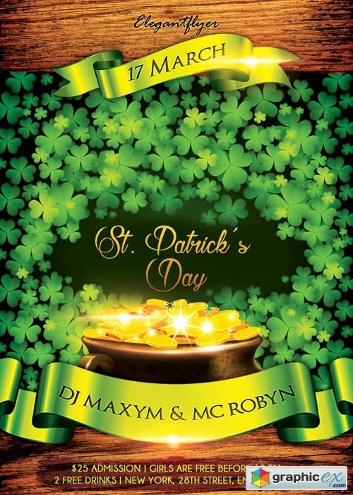 St. Patricks Day V2 Party Flyer PSD Template + Facebook Cover