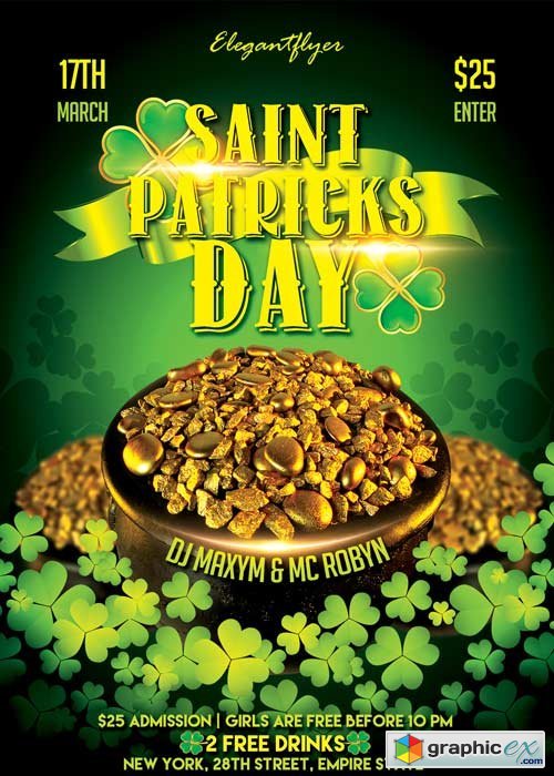 St. Patricks Day V3 Party Flyer PSD Template + Facebook Cover