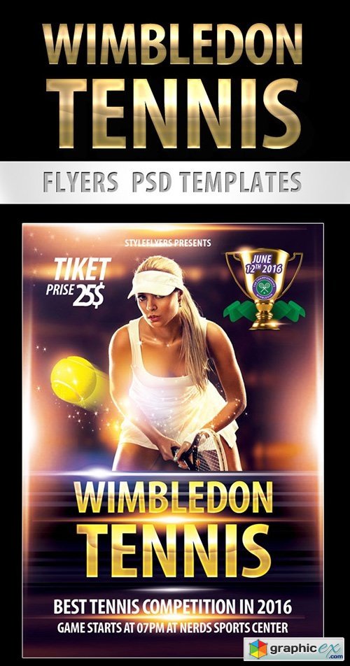 Wimbledon Tennis Championships Flyer PSD Template + Facebook Cover