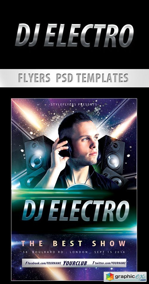 DJ Electro Flyer PSD Template + Facebook Cover