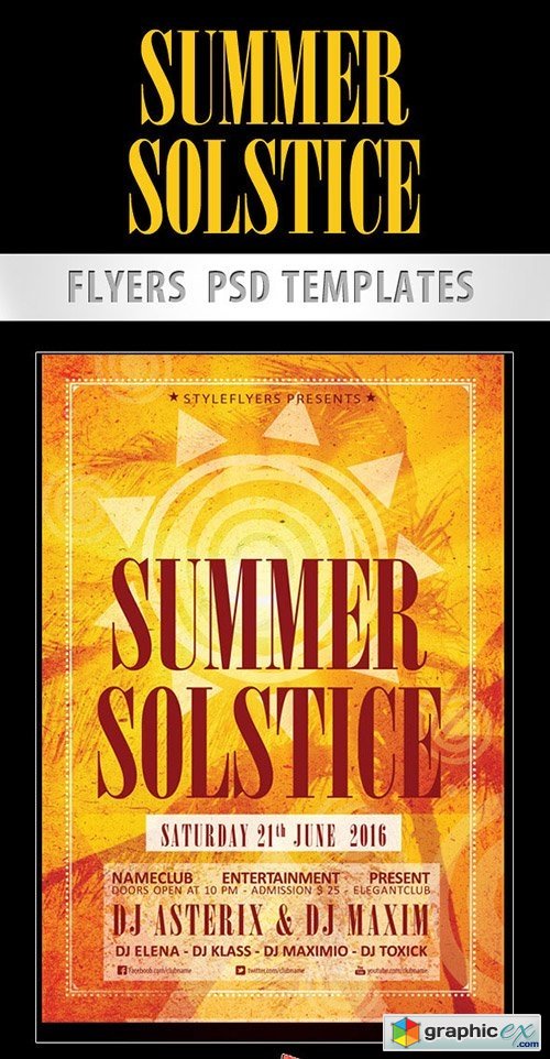 Summer Solstice Flyer PSD Template + Facebook Cover