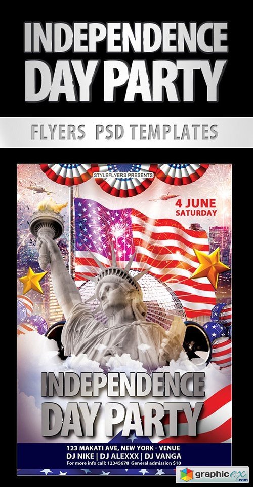 Independence Day Party Flyer PSD Template + Facebook Cover