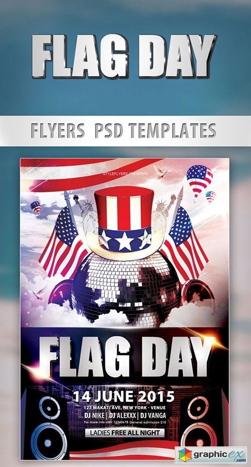Flag day Party Flyer PSD Template + Facebook Cover
