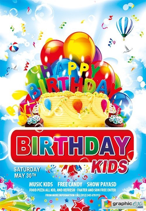 Birthday kids party Flyer PSD Template + Facebook Cover