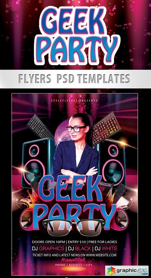 Geek Party Flyer PSD Template + Facebook Cover