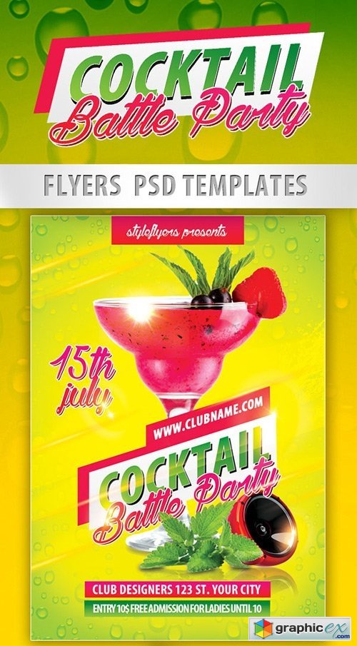 Cocktail Battle Party Flyer PSD Template + Facebook Cover