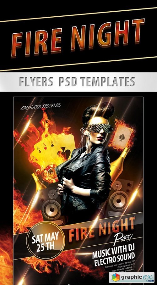 Fire Night Party Flyer PSD Template + Facebook Cover