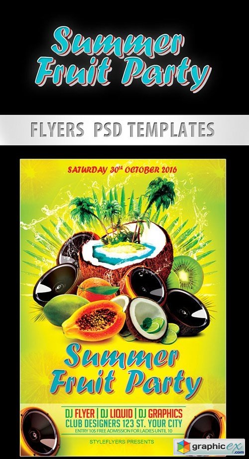 Summer Fruit Party Flyer PSD Template + Facebook Cover