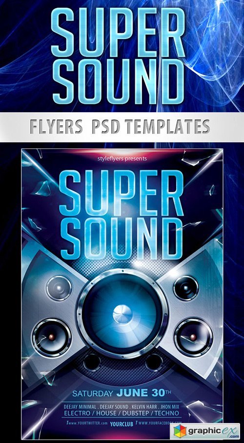 Super Sound Party Flyer PSD Template + Facebook Cover
