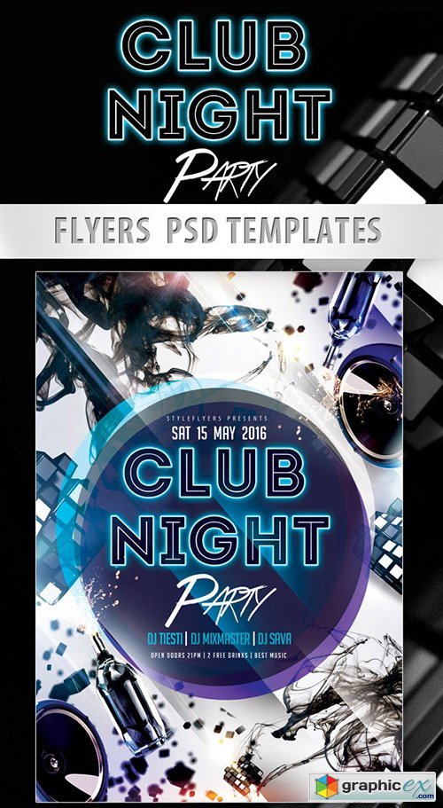 Club Night Party Flyer PSD Template + Facebook Cover