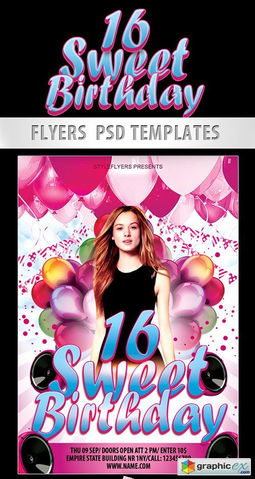 Sweet 16 Birthday Party PSD Template + Facebook Cover