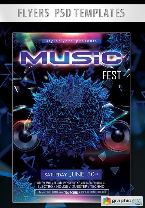 Music Fest Flyer PSD Template + Facebook Cover