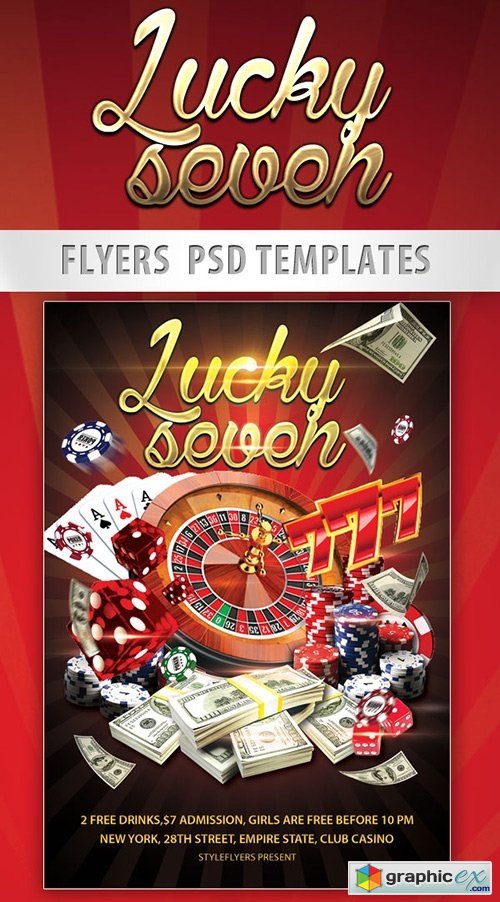 Lucky seven Gamble Flyer PSD Template + Facebook Cover
