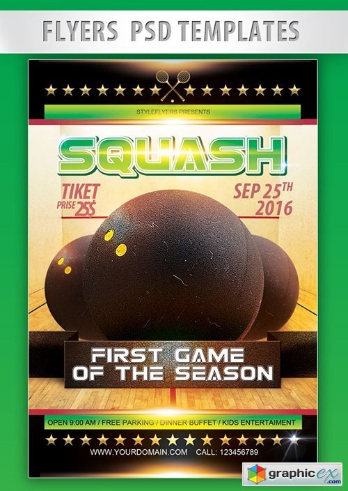 Squash  First Game of the Season Flyer PSD Template + Facebook Cover