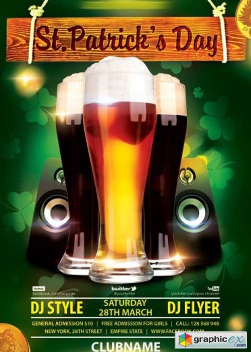 Saint Patricks Day V13 Flyer PSD Template + Facebook Cover