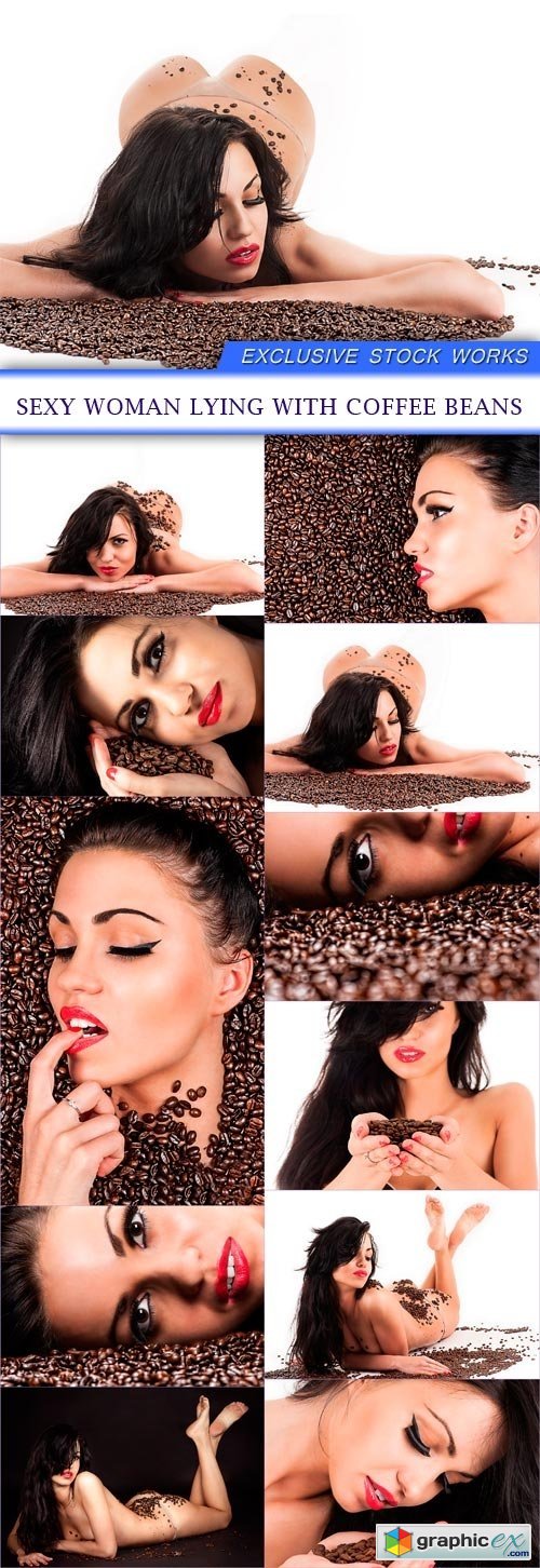 Sexy woman lying with coffee beans 11X JPEG