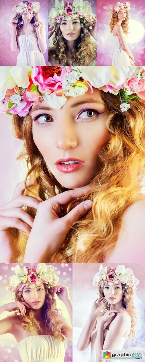 Sensual Blonde Sirl with Flowers in Hair - Fashion Model