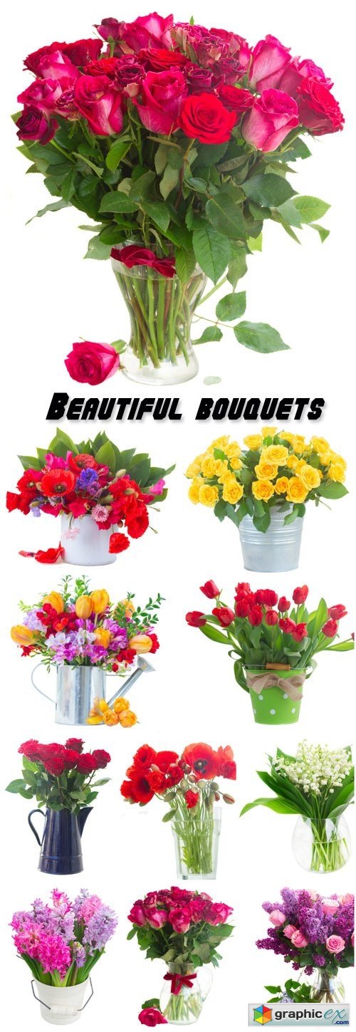 Beautiful bouquets, roses, tulips, poppies