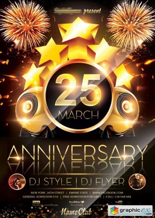 Anniversary Party V2 Flyer PSD Template + Facebook Cover