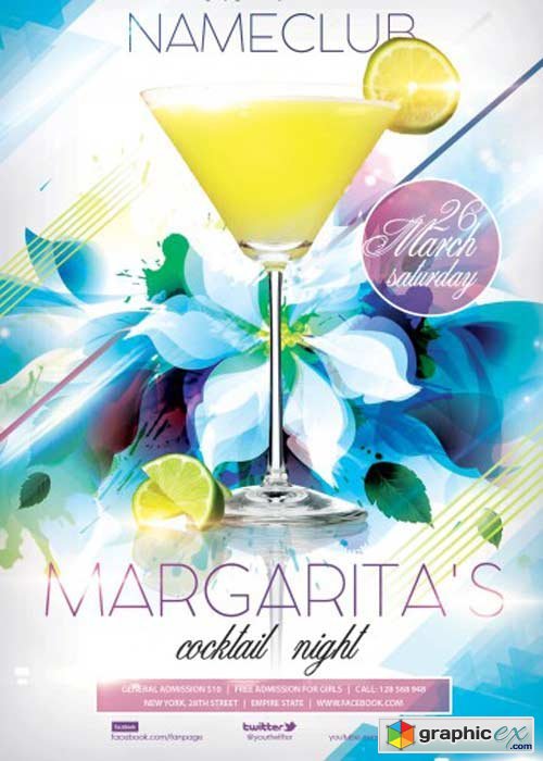 Margaritas cocktail Night PSD Premium Flyer Template + Facebook Cover