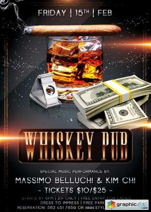 Whisky Pub PSD Premium Flyer Template + Facebook Cover