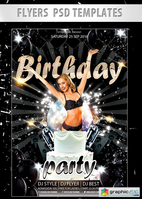 Birthday Party Flyer PSD Template + Facebook Cover