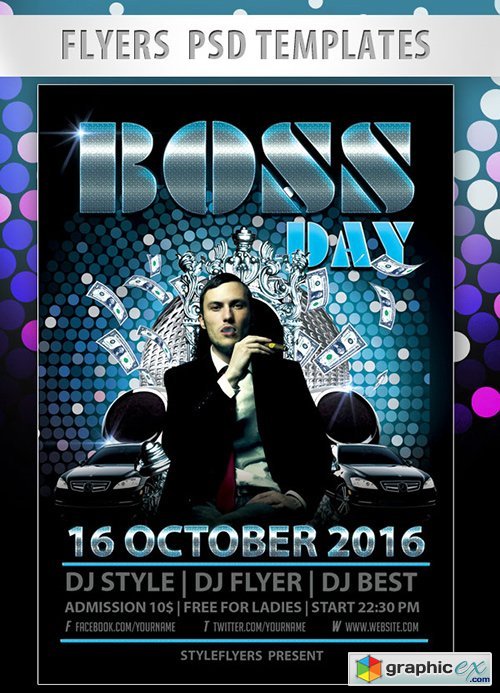 Bosss Day Party Flyer PSD Template + Facebook Cover