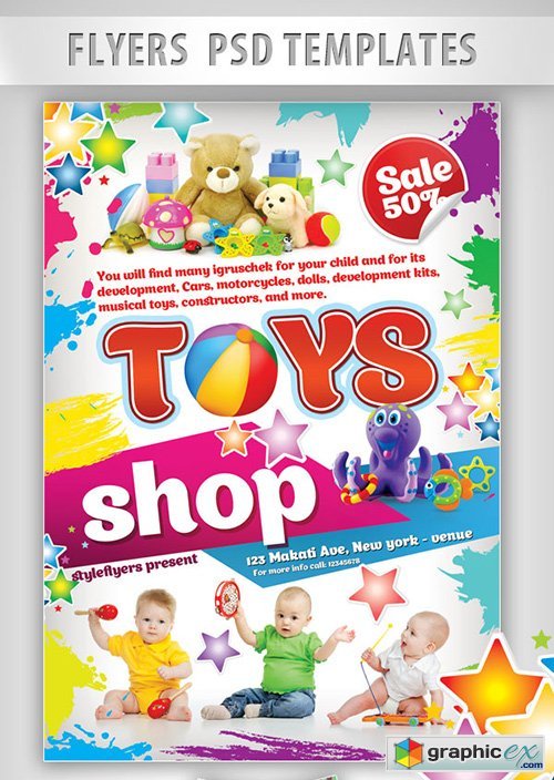Toys Shop Flyer PSD Template + Facebook Cover