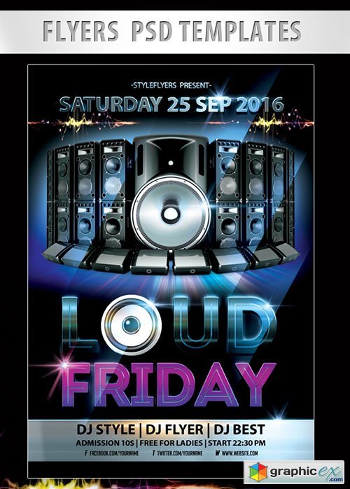 Loud Friday Party Flyer PSD Template + Facebook Cover