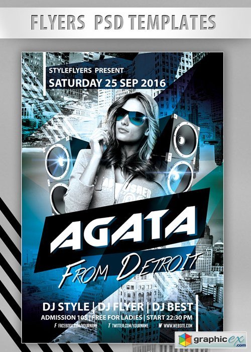 Agata from Detroit Party Flyer PSD Template + Facebook Cover