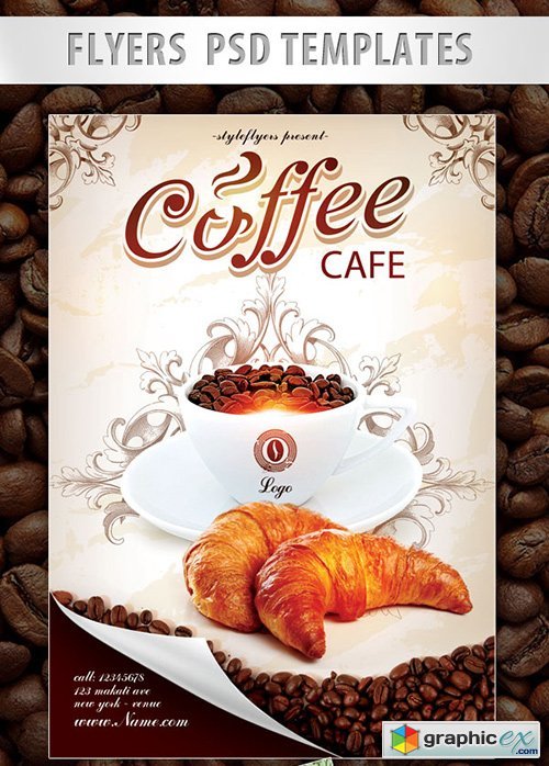 Coffe Cafe Flyer PSD Template + Facebook Cover