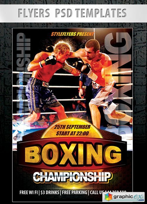 Boxing Championship Flyer PSD Template + Facebook Cover