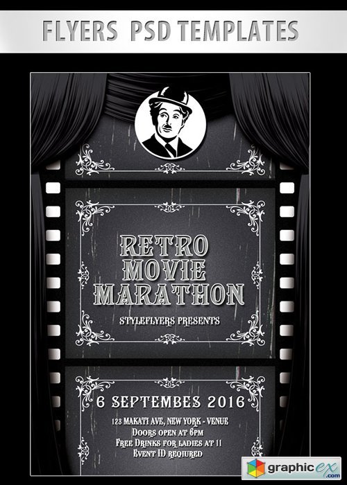 Retro Movie Marathon Flyer PSD Template + Facebook Cover