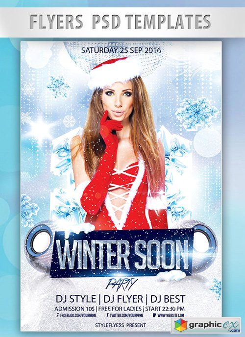 Winter Soon Party Flyer PSD Template + Facebook Cover
