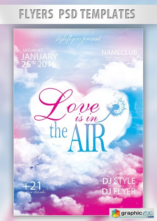 Love is in the Air Flyer PSD Template + Facebook Cover