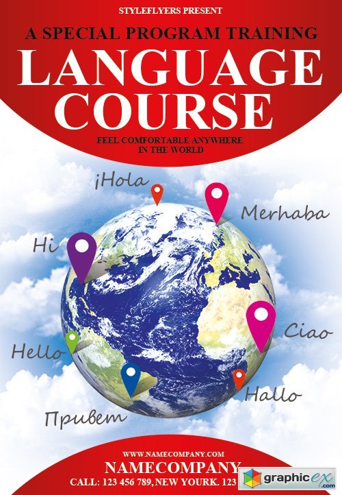Language Course Flyer PSD Template + Facebook Cover