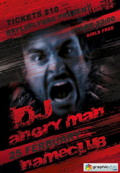 Dj Angry Man Flyer PSD Template + Facebook Cover