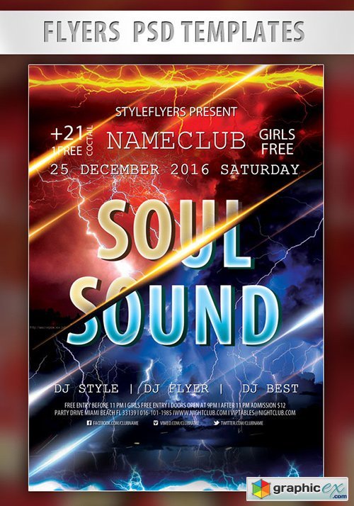 Soul Sound Flyer PSD Template + Facebook Cover