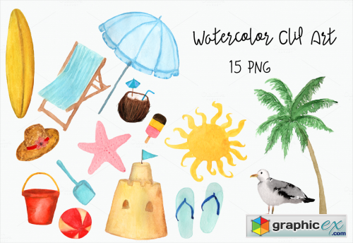 Watercolor Beach Clip Art