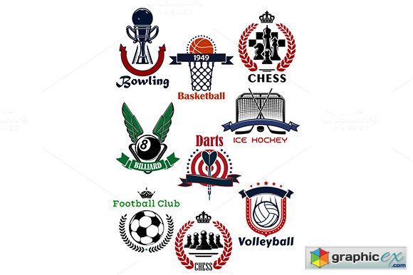 Sport games symbols and icons set